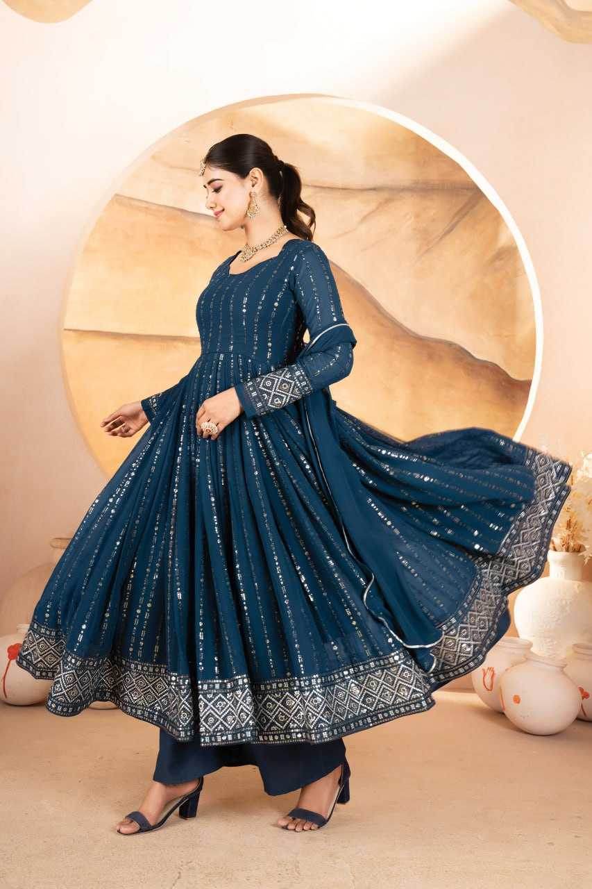 Faux Blooming Anarkali Sequin Gown - MYLUXURY LANE ENTERPRISE